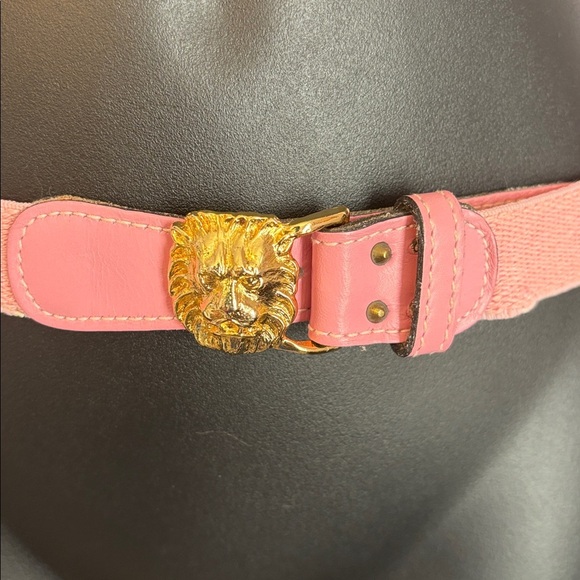 Anne Klein Vintage Pink Gold Metal Lion Logo Buckle Leather Stretch Belt main image 10